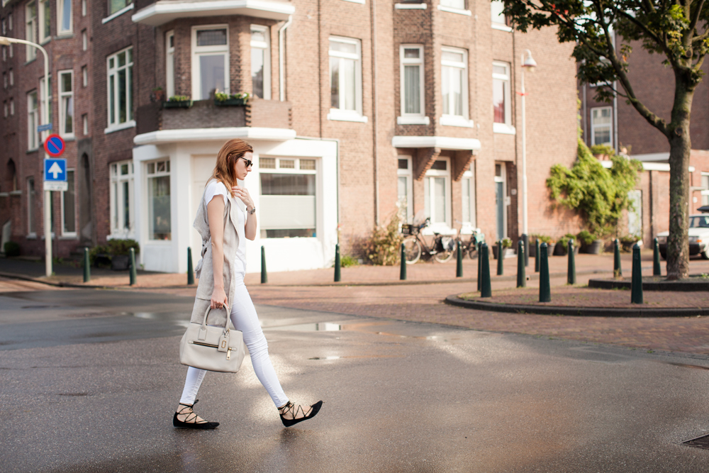 Cute Outfits for Running Errands, styling tips featured by top US fashion blog, Tea Cups & Tulips: image of a woman wearing a Nude and white outfit
