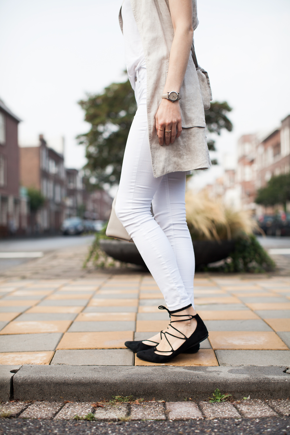 Cute Outfits for Running Errands, styling tips featured by top US fashion blog, Tea Cups & Tulips: image of a woman wearing a Nude and white outfit