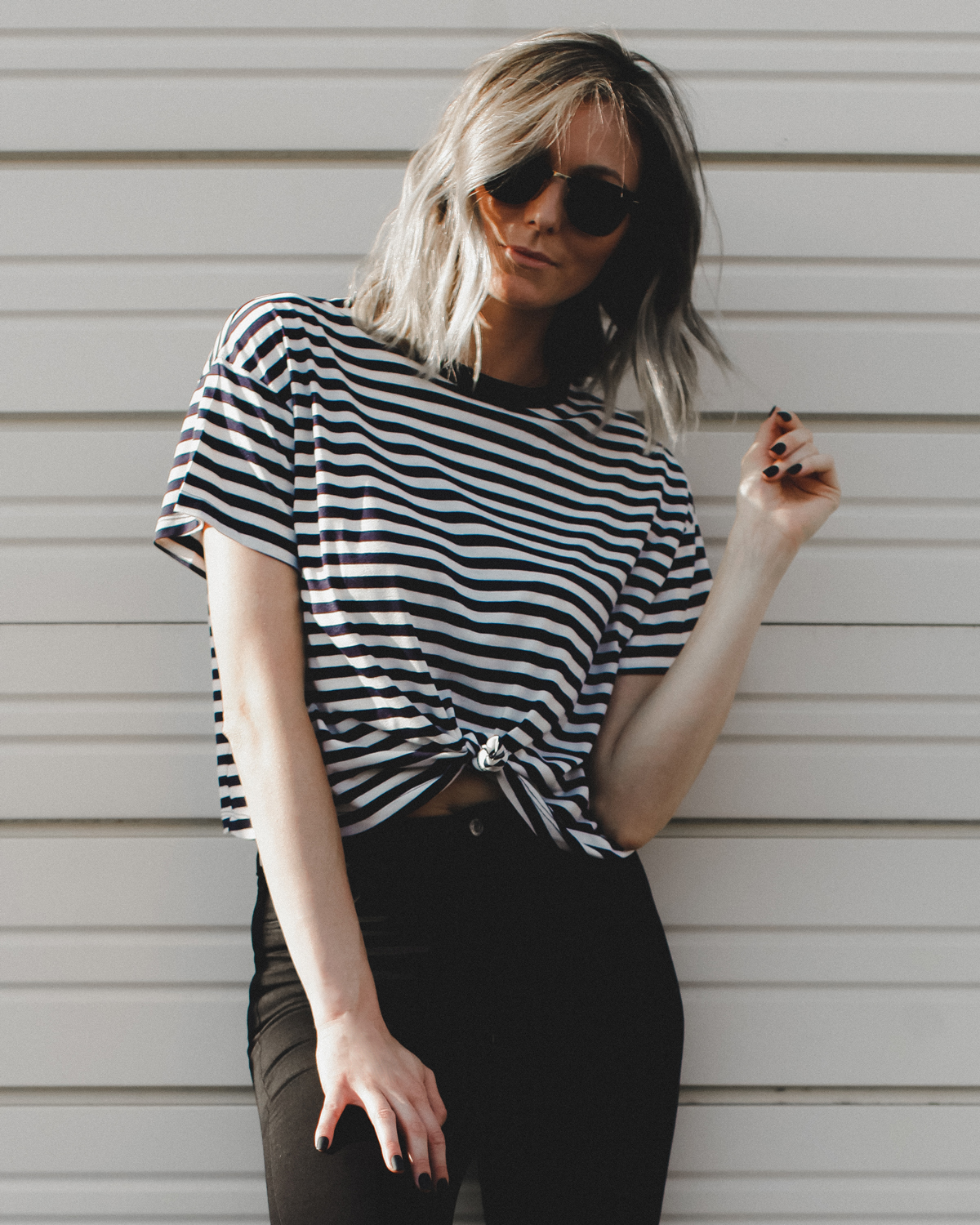 Stripe Knot Tee in Black and White