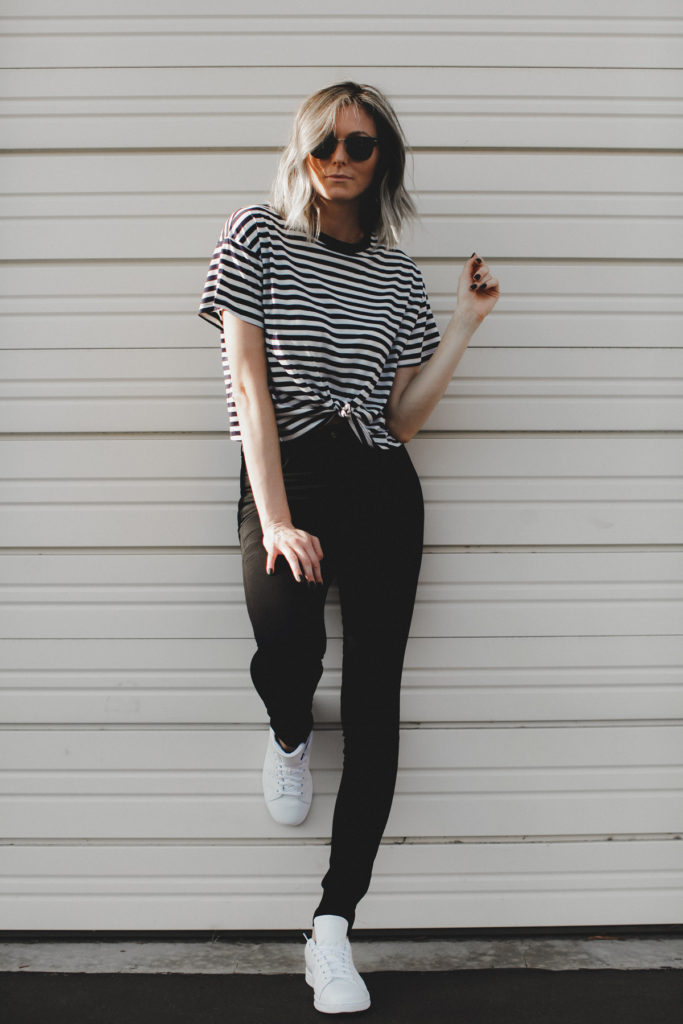 Stripe Knot Tee in Black And White - Tea Cups & Tulips