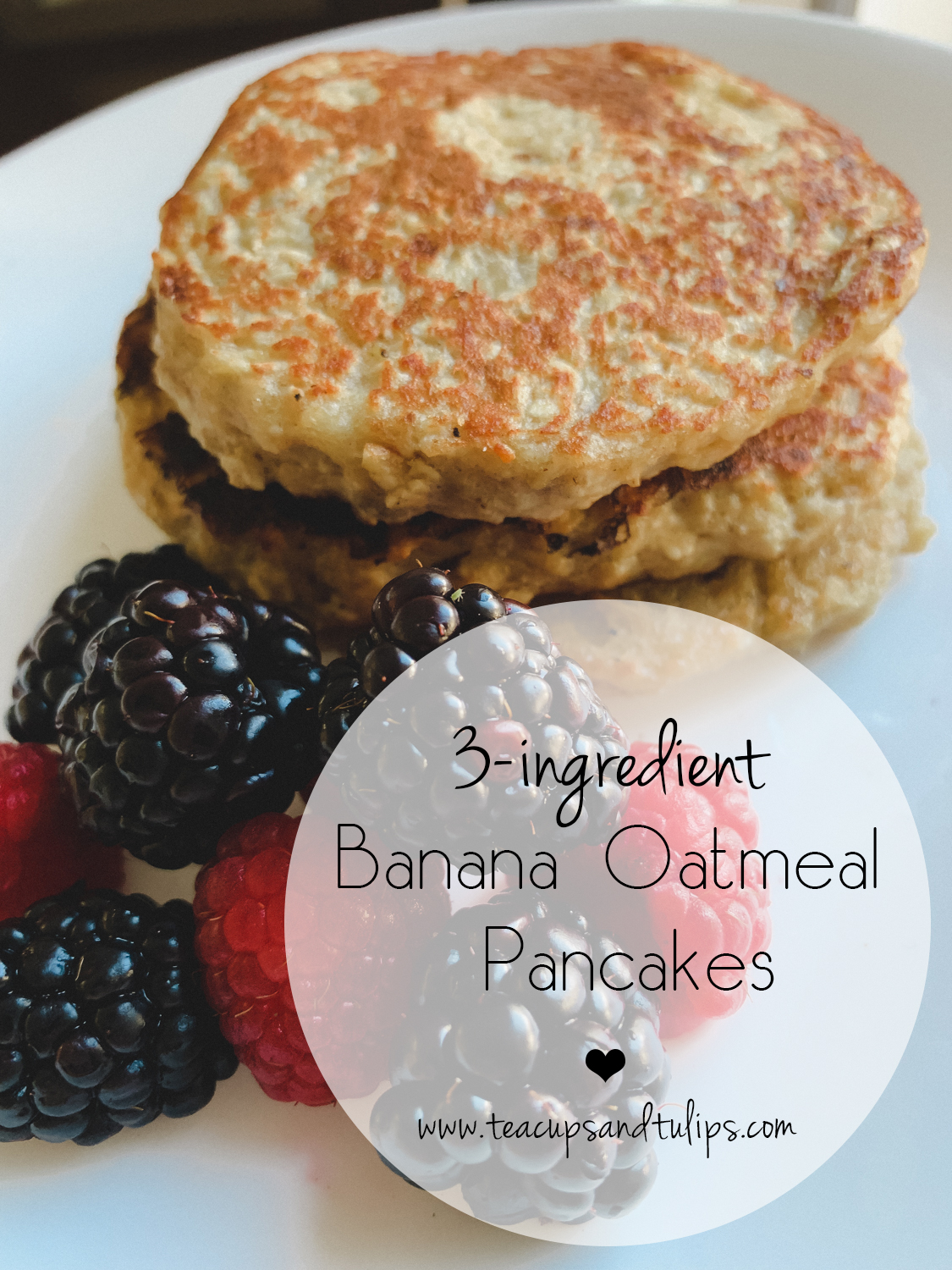 Banana Oatmeal Pancakes Recipe featured by top US food blog, Tea Cups & Tulips
