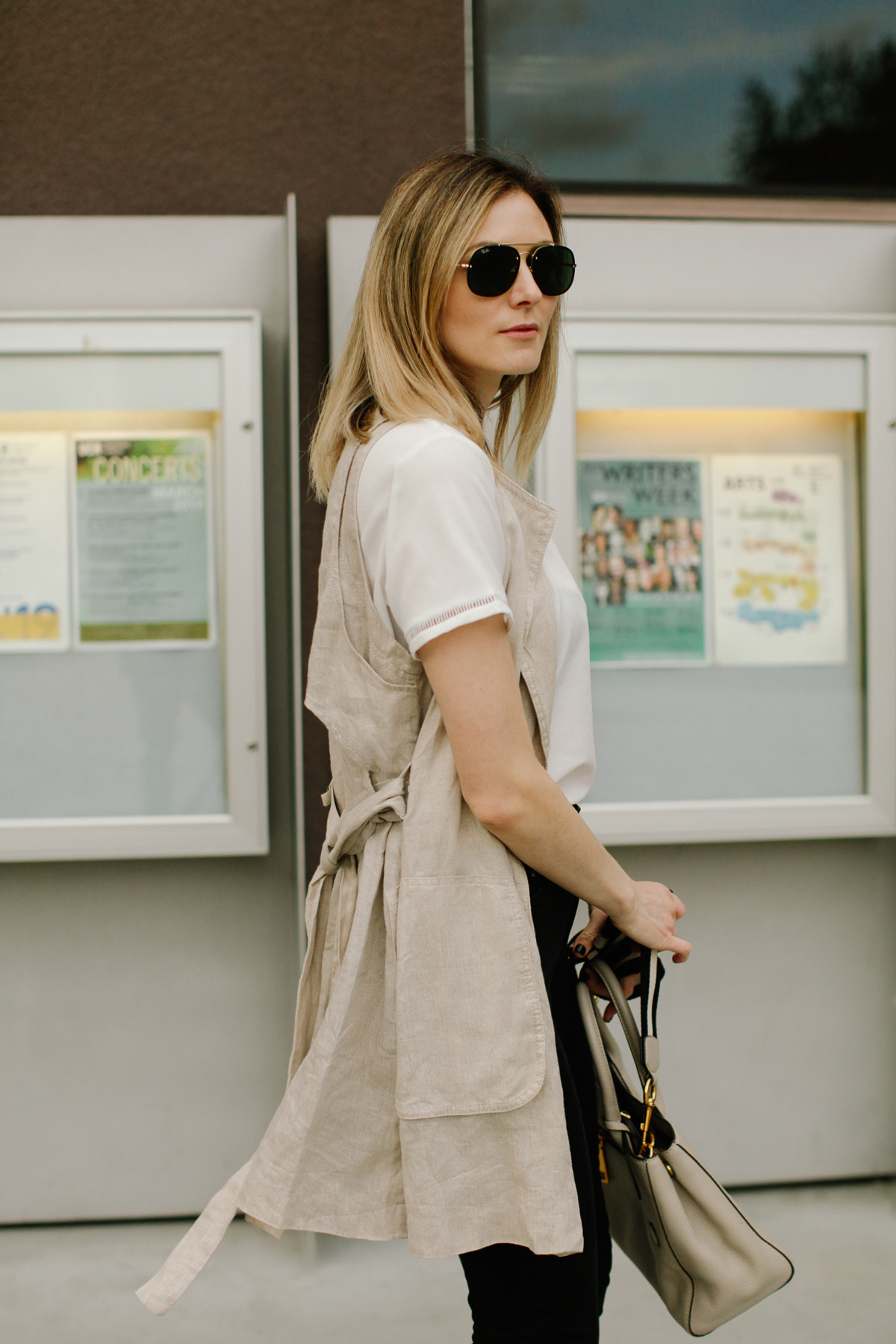 Beige spring vest and white top