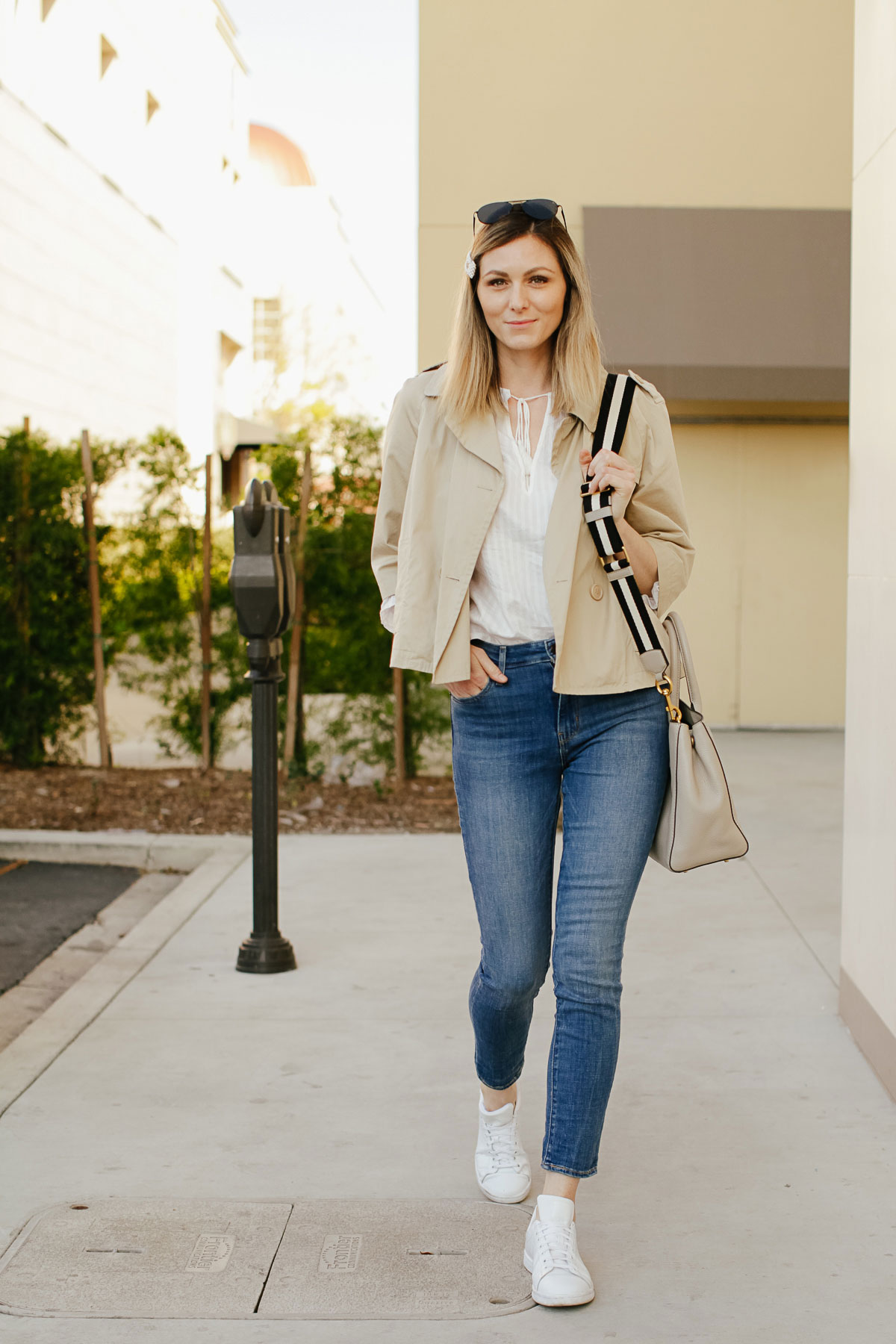 White nude and denim simplicity outfit