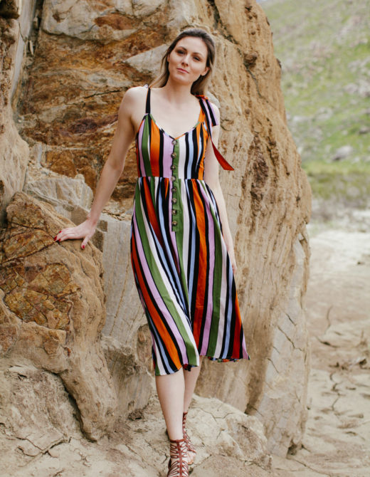 5 Casual Striped Summer Midi Dresses to Wear this Season featured by top US fashion blog, Tea Cups & Tulips: image of a woman wearing a ASOS striped midi dress