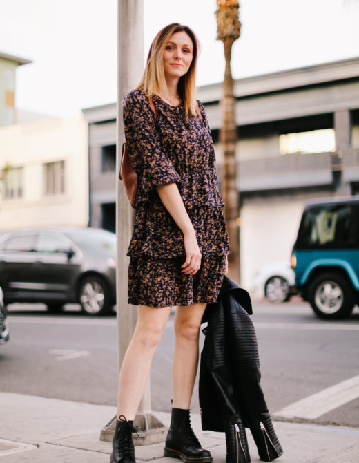 How to Wear a Floral Ruffle Dress for an Edgy Look